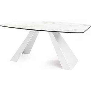 WFL GROUP Eettafel Monte Wit in moderne stijl, rechthoekige tafel, uittrekbaar van 180 cm tot 220 cm, gepoedercoate witte metalen poten, 180 x 90 cm (wit marmer, 180 x 90 cm)