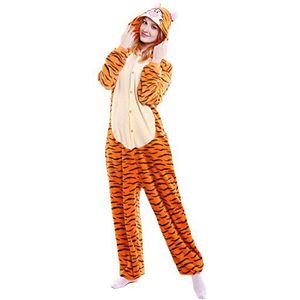 Dolamen Volwassenen Unisex jumpsuits, kostuum dier onesie nachthemd pyjama hoodie nachtkleding cosplay Kigurum carnaval kostuum Xmas Halloween, Tijgetje, XL