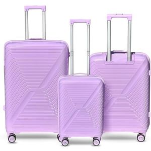 DS-Lux Hoogwaardige reiskoffer, harde koffer, trolley, rolkoffer, handbagage, ABS-kunststof met TSA-slot, 4 spinner-wielen, (S-M-L-set), Rose V3, Set, kofferset