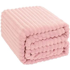 XYWHPGV Omkeerbare Flanel Fleece Deken Gestreept Dekbedovertrek Twin Size Super Zachte Warme Fuzzy Pluche Effen Deken voor Bank en Bed (Roze, 59 'x 78')(046e2 47a1f 79b07 9c4c1 34c86 1b450
