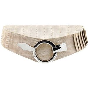Gloop Tailleriem voor dames, elastische riem, 6 cm brede heupriem, zilveren ring, Beige 18905a8
