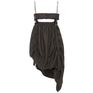 CakfLjkhl Dames Hollow Out Mouwloos Hemd Gotische Onregelmatige Zoom Metalen Ketting Vintage Zomer Mini Jurk,Koffie,L