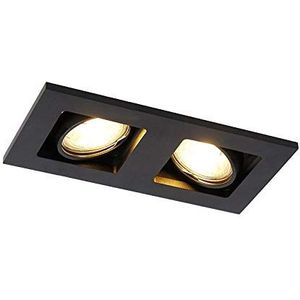 QAZQA - Modern Rechthoekige inbouwspot 2- lichts zwart - Qure | Woonkamer | Slaapkamer | Keuken - Aluminium Langwerpig |Rechthoekig - GU10 Geschikt voor LED - Max. 2 x 50 Watt