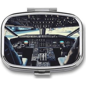 Kleine pillendoos 2 compartimenten geneeskunde pillendoosje draagbaar vliegtuig cockpit bedrukte pillencontainer voor zak of portemonnee pillendoos metalen geneeskunde vitamine organizer