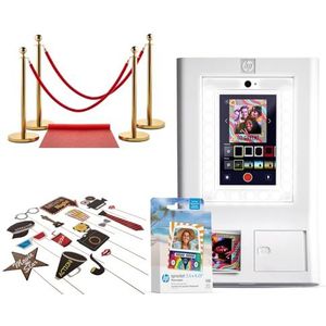 HP Sprocket Fotohokje Instant kleurenfotoprinter (Wit) + Zinkpapier (100 vellen) + Rode Loper (1) + Hollywood-rekwisieten (1)
