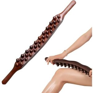Kingbar Houten massagestok, 31 kralen rollende peesstaaf, massage gua sha-gereedschap, beukenhout Gua Sha massageroller ontspannend voor rug, buik, schouder, A