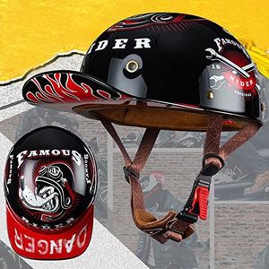 Vintage Baseball Cap Open Helm, Duitse stijl Motor Skull Cap Halve Helm voor Mannen en Vrouwen Street Cruiser Bromfiets Scooter Chopper Jet Helm DOT Goedgekeurd Decoration
