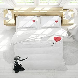 HengYun - ART Balloon Girl - Dekbedovertrekset - Wit - 3 Stuks - 160 x 200 cm