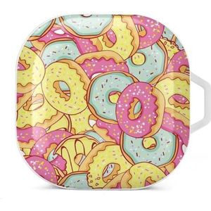 Roze donut en blauwe munt donut oordopjes hoesje compatibel met Samsung hard shell beschermhoes wit stijl