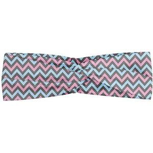 ABAKUHAUS grijze Chevron Hoofdband, Pastel Sharp Zigzags, Elastische en Zachte Bandana voor Dames, voor Sport en Dagelijks Gebruik, Azure Blue Pink baby