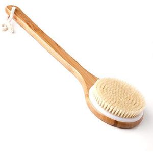 Ithyes Body Brush Droogborstelende Rugscrubber Douche Badborstel Bamboe Lange Steel Natuurlijke Haren Exfoliërende Massage Verbetert de Bloedcirculatie Cellulitis