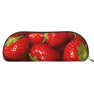 IguaTu Rode Aardbei Fruit Lederen Potlood Pouch - Cosmetische Tas met Gladde Rits - Muntzak - Kantoorbenodigdheden Organizer, Zilver, Eén maat, Schooltas