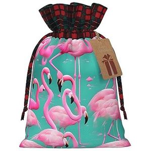 Mooie roze flamingo's herbruikbare geschenktas-trekkoord kerstgeschenktas, perfect voor feestelijke seizoenen, kunst & ambachtelijke tas