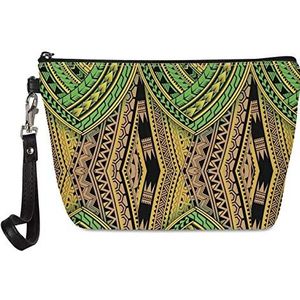 SEANATIVE Vrouwen lichtgewicht reizen make-up tas met verwijderbare riem Polynesische etnische ontwerp cosmetische lederen tas