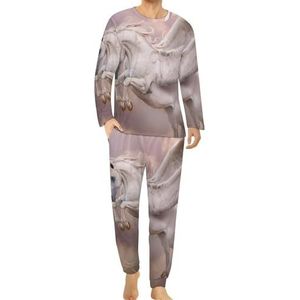 Pegasus Eenhoorn Comfortabele heren pyjama set ronde hals lange mouwen loungewear met zakken 2XL