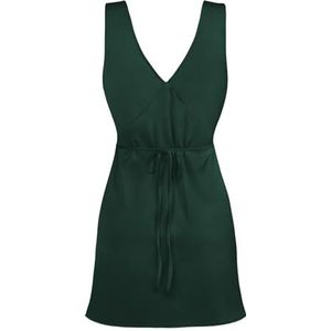 Dames Taille Kanten Satijnen Jurk, Sexy V-hals Mouwloze Backless Cocktailparty Clubjurk(Color:Dark Green,Size:L)