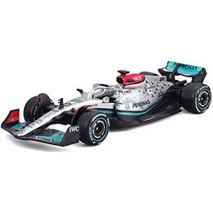 Bburago Mercedes AMG Petronas F1 Team W13 (2022): modelauto op schaal 1:43, 63 George Russel, Windowbox, zilver (18-38065R)