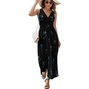 Hawaii Palmboom Maxi lange jurk voor dames, V-hals, mouwloos, tank, zonnejurk, zomer