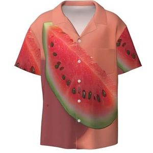 EdWal Rode Watermeloen Print Heren Korte Mouw Button Down Shirts Casual Losse Fit Zomer Strand Shirts Heren Jurk Shirts, Zwart, 3XL