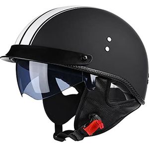 Halve motorhelm DOT/ECE-goedgekeurd, motorhelm, ademende motorhelm Lichtgewicht halve schaalhelm voor volwassenen, heren, dames, laag profiel Coole halfgelaatshelmen B,M=57-58CM