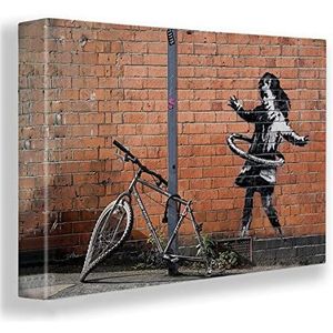 Giallobus - Schilderijen - Banksy - Meisjesfiets Hoelahoep - Canvasdoek premium frame hoge dikte 5cm - 100x70 - Klaar om op te hangen - Moderne schilderijen voor thuis