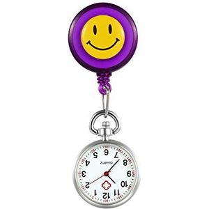 Silverora Zusterhorloge zusterhorloge met clip verpleegkundige horloges Kartoon Smile Gezicht Nurse Horloge Horloge om te infecteren Verzorging Horloge Dokter Horloge, lila