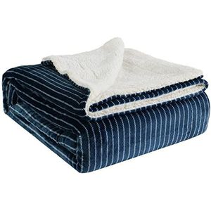 XYWHPGV Dikke omkeerbare fleecedeken, dubbele maat, microvezel zachte pluche flanellen berberdeken, warm dekbed voor bedbank, 59 'x 78', marineblauw gestreept(5a638 d9ef1 e5010 6888e 45170 cdbbb