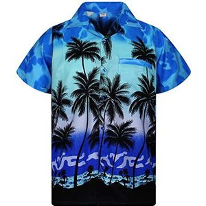V.H.O. Funky Hawaïhemd voor heren, korte mouwen, voorzak, Hawaii-print, strand, monoblauw, Beach monoblauw, XXL