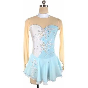 UPPJPBSW Dames Ijshockey Jurk Mouwloos Kunstrijpak Ritmische Gymnastiek Met Strass Chiffon Jurk,White+light blue,L