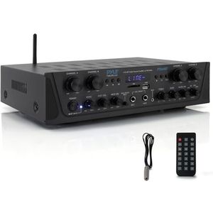 Pyle Bluetooth Versterker - Karaoke Draadloze Audioversterker - 4-Kanaals Stereo Audio Thuisbioscoop Luidspreker - Geluid Vermogensontvanger met AUX IN, FM, RCA - Subwoofer Luidsprekers