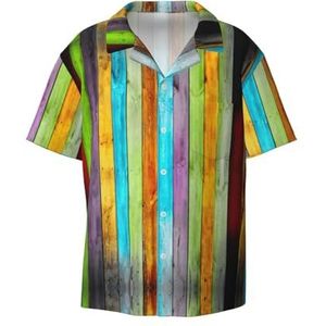 TyEdee Kleurrijke Houten Boards Print Mannen Korte Mouw Jurk Shirts Met Zak Casual Button Down Shirts Business Shirt, Zwart, XL