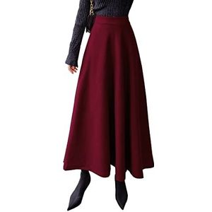Lange geruite rok voor dames, winter, hoge taille, wollen, maxi rok, elastische taille, elegante uitlopende A-lijn, geplooide rok, informeel, feest, S-3XL, XL