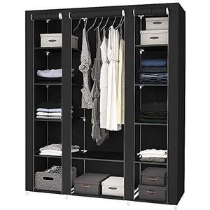 homewell Kledingkast, vouwkast, stoffen kast, opvouwbare garderobe met kledingstang (1 kledingstang, zwart)