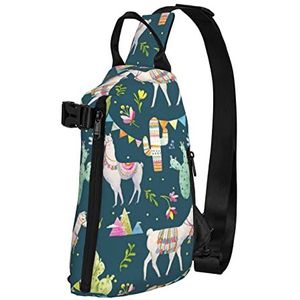 WOWBED alpaca tropicalPrinted Crossbody Sling Bag Multifunctionele Rugzak voor Reizen Wandelen Buitensporten, Zwart, One Size