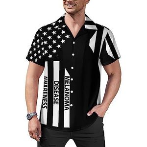 Melanoma Awareness Vlag Heren Casual Button-Down Shirts Korte Mouw Cubaanse Kraag Tees Tops Hawaiiaans T-shirt XL