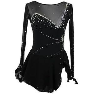 Nnnydjy Kunstschaatsjurk met ronde hals voor meisjes Schaatswedstrijd kostuum Balletjurken met lange mouwen Gymnastiekpakjes,zwart,11_13Years