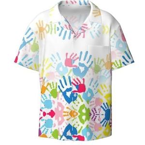 YJxoZH Kinderen Hand Print Print Heren Jurk Shirts Casual Button Down Korte Mouw Zomer Strand Shirt Vakantie Shirts, Zwart, XL