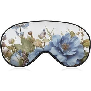 Oogmasker met blauwe bloemen en libellen voor dames en heren, ademend en verstelbaar, ultrazacht slaapmasker, lichtgewicht reisblinddoek voor vliegtuig, dutje, nachtslaap