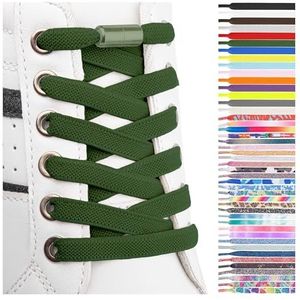 SULPO Platte veters zonder strikken - veters kleurrijke snelsluiting - elastische schoenveters - rubber - veters - veters voor kinderen en volwassenen, olijfgroen, Eén Maat