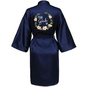 MdybF Badjas Bruiloft Team Bruid Robe Met Zwarte Letters Kimono Satijn Pyjama Bruidsmeisje Badjas, Donker blauw1, XL