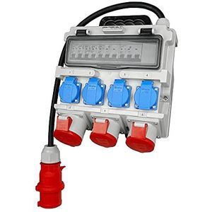 Stroomverdeler, bouwstroomverdeler, wandverdeler, verdeler met kabel, veiligheidsklapdeksels, 4 x 230 V, 3 x 400 V, 1 x 32 A/2 x 16 A, doktersspanning 7273