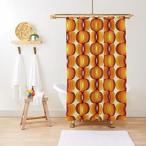 ZGDPBYF Douchegordijn Oranje, Bruin En Ivoor Retro Golvend Patroon Waterdicht Douchegordijn Doek Stof Badkamer Decor Met Haken 150W X 180H Cm