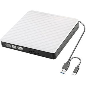 Slanke Externe DVD RW CD Writer USB 3.0 Brander Reader Speler High-speed Data Transfer Recorder For Laptop PC Desktop Heldere Beeldkwaliteit Stabiele Audio(White)