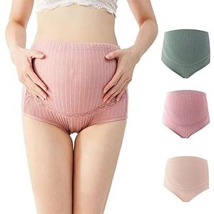 DZOZO Vrouwen Zwangerschap Slipje Zwangerschap Slipje Hoge Taille Ondergoed Knickers Shorts Broek Buik Ondersteuning Moederschap 3 Stuks, Rode Bonenpasta, Roze, Misty Blue, M
