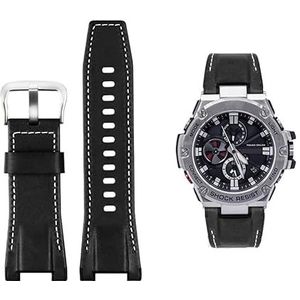 Mannen Canvas lederen horlogebandje 26 MM Fit for Casio GST-B100 S130 W300GL 400G W330 GST-W120L s120 W130L S100 Serie horloge accessorie (Color : Black white silver, Size : 26mm)