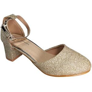 Meisjesschoen - Spaanse schoentjes half open - glitters - goud - band glans - maat 33