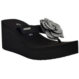 GUESS Damani damessandaal met sleehak, Zwart Satijn 001, 37.5 EU