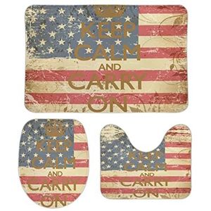Keep Calm And Carry on Amerikaanse vlag badkamertapijten set 3 stuks antislip badmatten wasbare douchematten vloermat sets 50 cm x 80 cm