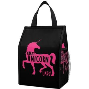 Crazy Unicorn Lady Draagbare Lunch Bag Herbruikbare Geïsoleerde Koeler Picknick Tote Box Opvouwbare Tas Met Zak
