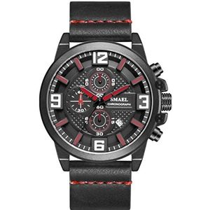 Heren Multi Dial Quartz Watch, Business Casual Multi Dial Roestvrij staal analoge polshorloge, mode waterdichte luxe chronograaf,Black red a6
